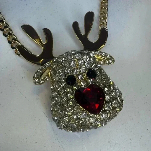Betsy Johnson Christmas Red Nose Reindeer Pendant Gold Tone Holiday Neck… - Picture 6 of 9